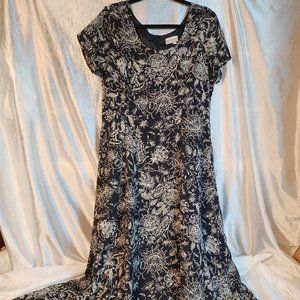 Pre-owned Coldwater Creek Black & Oatmeal Floral Maxi, Lined, Dress size 12